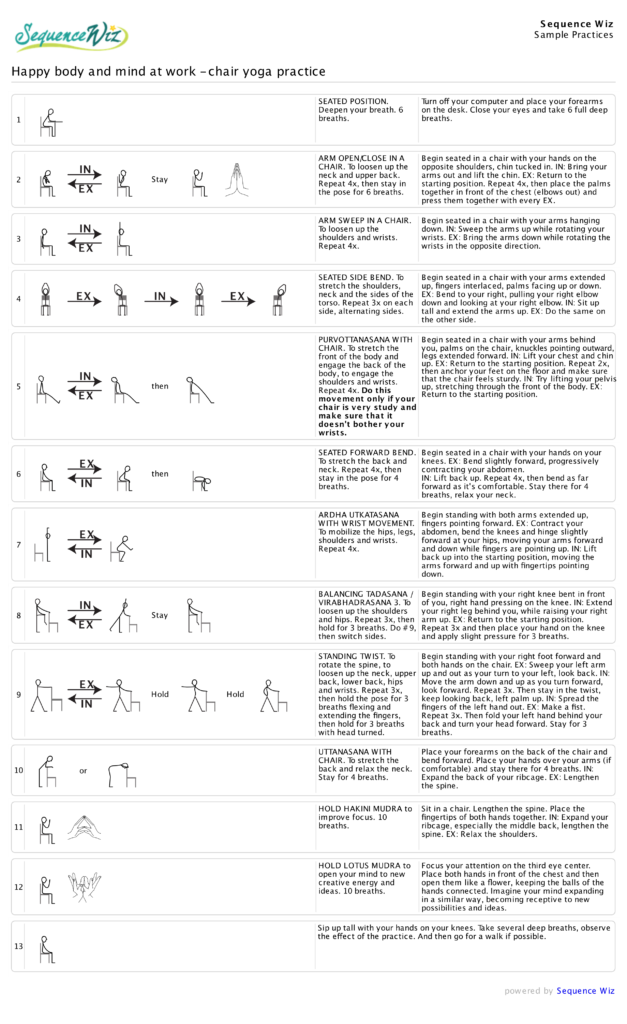 Happy body and mind at work: Chair yoga practice - Sequence Wiz